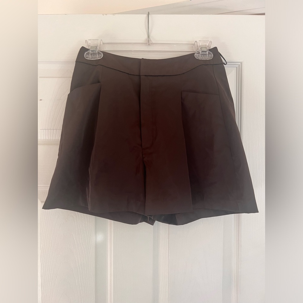 Chocolate Brown Satin High Waisted Shorts - Zara and Never Worn